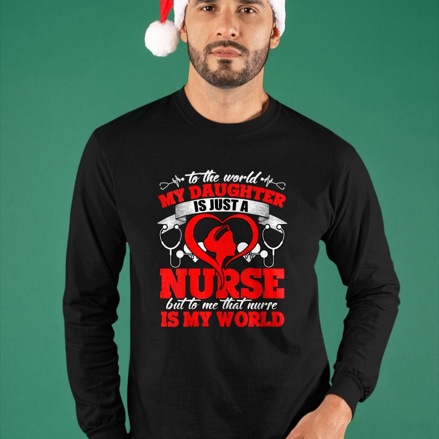Funny Nurse Shirt, Nurse Unisex T-Shirt/Hoodie/Sweatshirt HLT00 - Womens My Daughter Is A Nurse, Proud To Be A Nurse's Mom V-Neck T-Shirt