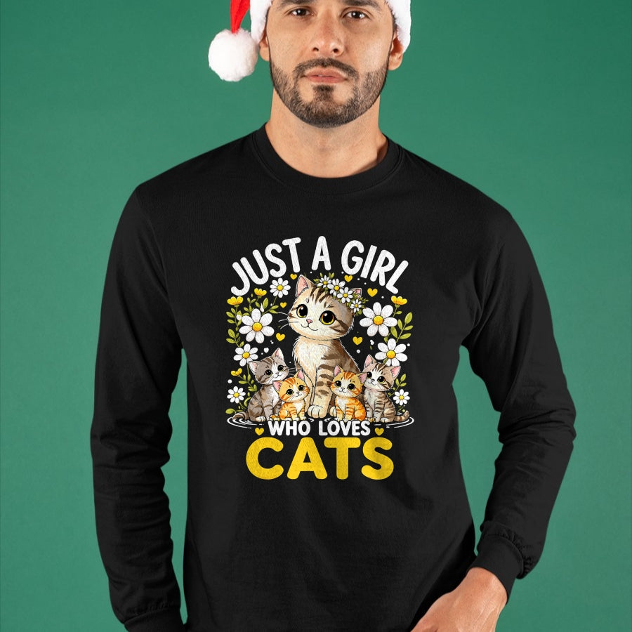 Cat Love Shirt, Funny Cat Lover Gift UnisexT-Shirt/Hoodie/Sweatshirt HLT00 - Cute Cat Lover Just A Girl Who Loves Cats T-Shirt