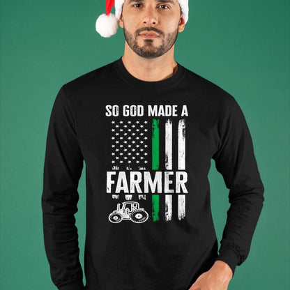 Best Farmer Life Shirt, Funny Farmer UnisexT-Shirt/Hoodie/Sweatshirt HLT00 - Patriotic American Flag Tractor So God Made A Farmer Long Sleeve T-Shirt