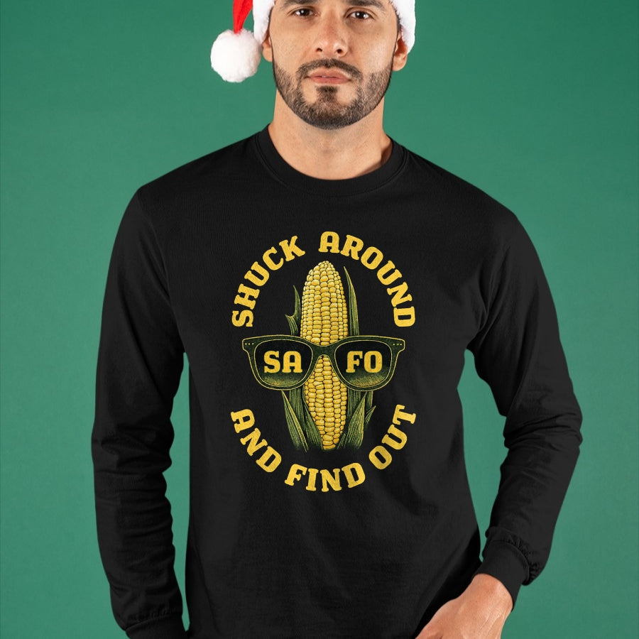 Best Farmer Life Shirt, Funny Farmer UnisexT-Shirt/Hoodie/Sweatshirt HLT00 - Funny Shuck Around and Find Out SAFO Farmers Corn Sunglasses T-Shirt