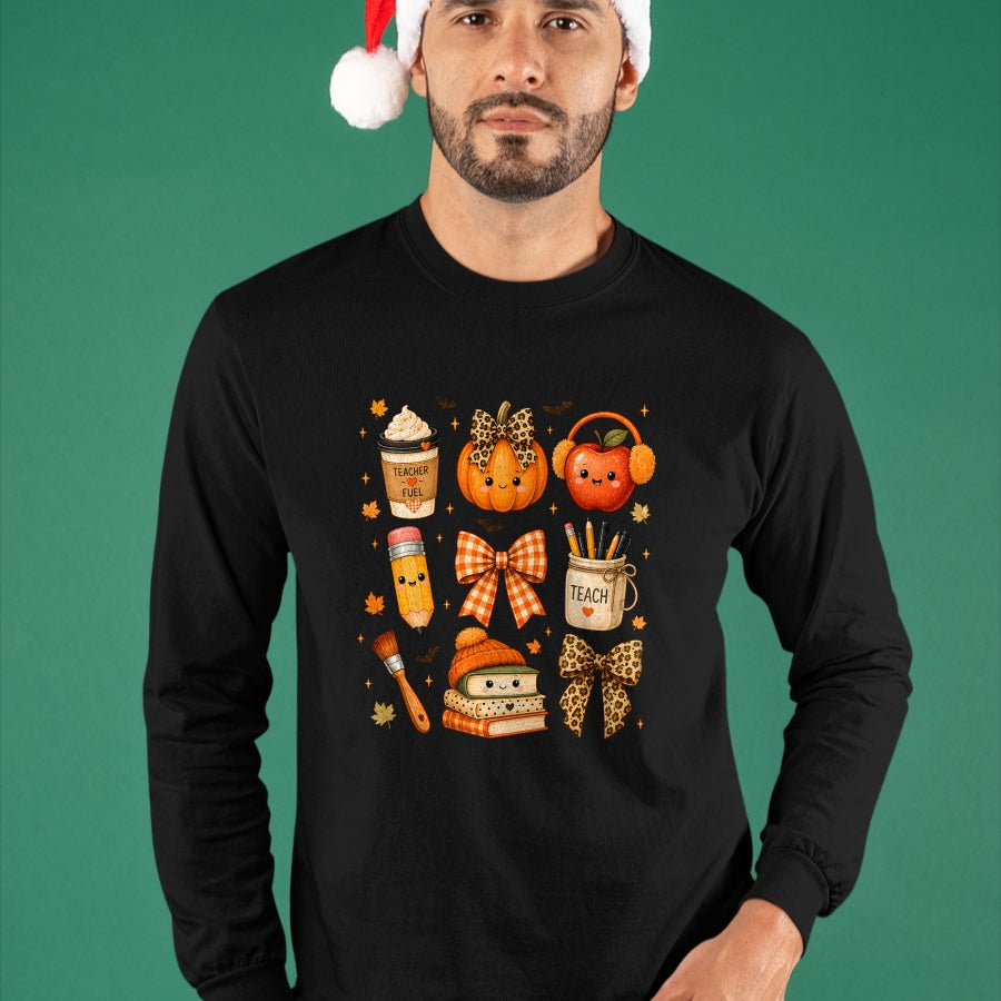 Best Teacher Shirt, Funny Teacher UnisexT-Shirt/Hoodie/Sweatshirt HLT00 - Fall Teacher Halloween Pumpkin Bow Apple Coffee School T-Shirt