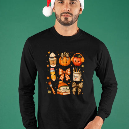 Best Teacher Shirt, Funny Teacher UnisexT-Shirt/Hoodie/Sweatshirt HLT00 - Fall Teacher Halloween Pumpkin Bow Apple Coffee School T-Shirt