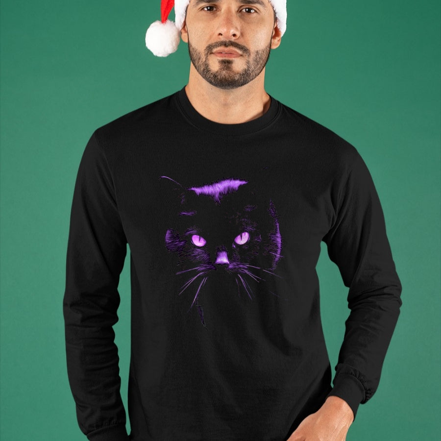 Cat Love Shirt, Funny Cat Lover Gift UnisexT-Shirt/Hoodie/Sweatshirt HLT00 - Cool Halloween Shirt Purple Cat, Witches Familiar, Cat_s Eye T-Shirt, Women, Black, X-Large
