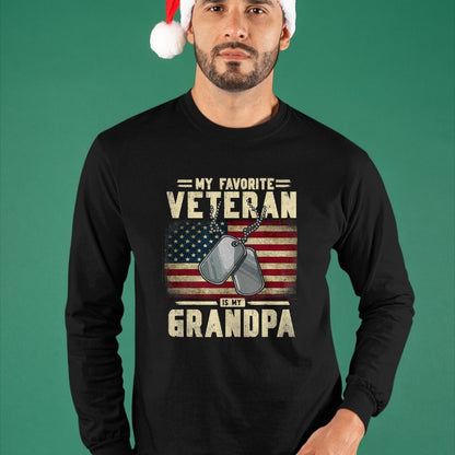 Best Grandpa Shirt, Proud Grandpa Unisex T-Shirt/Hoodie/Sweatshirt HLT00 - Father's Day Veteran Day My Favorite Veteran Is My Grandpa T-Shirt