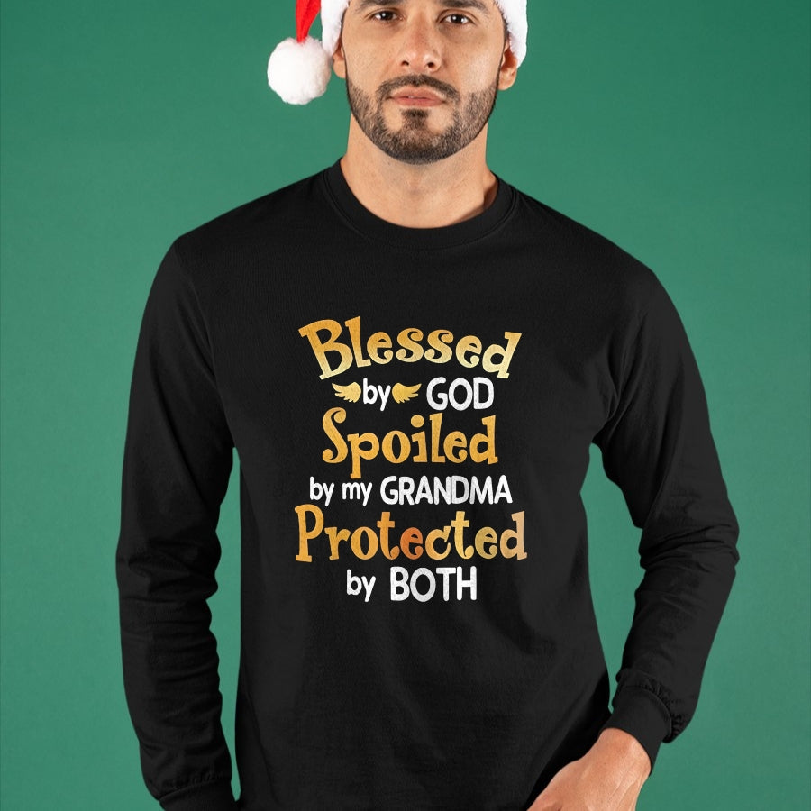 Best Grandma Shirt, Proud Grandma Unisex T-Shirt/Hoodie/Sweatshirt HLT00 - Blessed By God Spoiled By My Grandma Grandson Granddaughter T-Shirt (1)