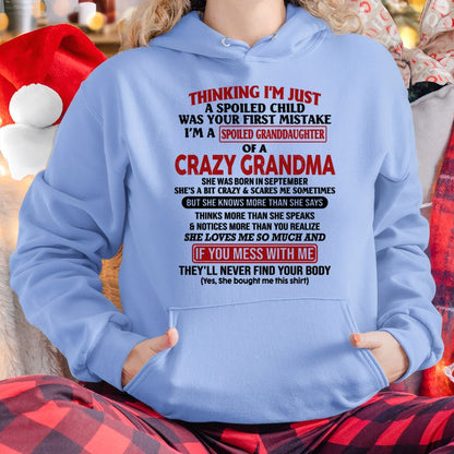 SEPTEMBER - I'M A SPOILED GRANDDAUGHTER OF A CRAZY GRANDMA - From Grandma - kien09 (SKU-GMD1-NTT09)