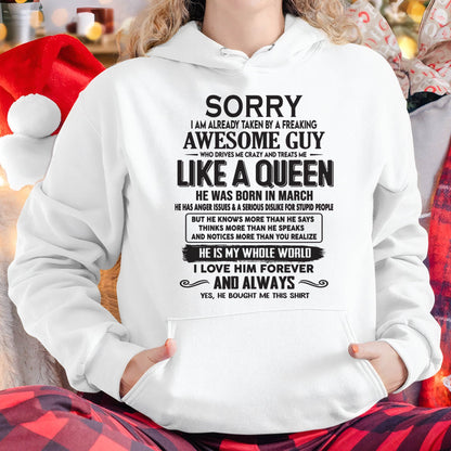 March - Sorry I am already taken by a freaking awesome guy - Gift for Wife From Husband - HLT03 (SKU08-25-03)