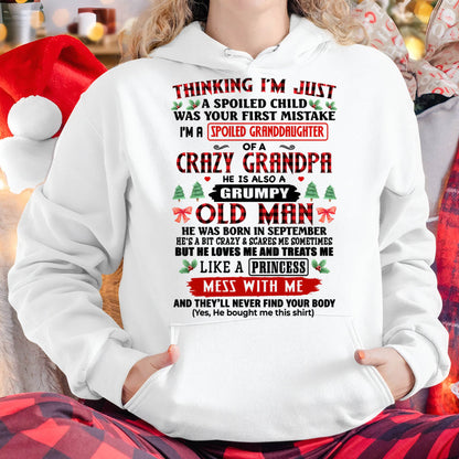 SEPTEMBER, SPOILED GRANDDAUGHTER OF A CRAZY GRANDPA - SHIRT FROM GRANDPA TO GRANDDAUGHTER - KIEN09 (SKU2607-153-09)