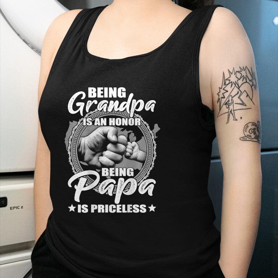 Best Grandpa Shirt, Proud Grandpa Unisex T-Shirt/Hoodie/Sweatshirt HLT00 -Being Grandpa Is An Honor Being PaPa is Priceless (on back) T-Shirt (1)