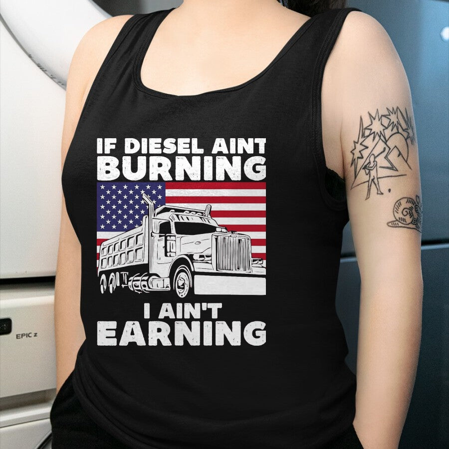Best Truck Driver Life Shirt, Funny Trucker UnisexT-Shirt/Hoodie/Sweatshirt HLT00 - If Diesel Ain't Burning I Aint Earning Truck Driver Patriot T-Shirt, Men's Big and Tall, Dark Heathe