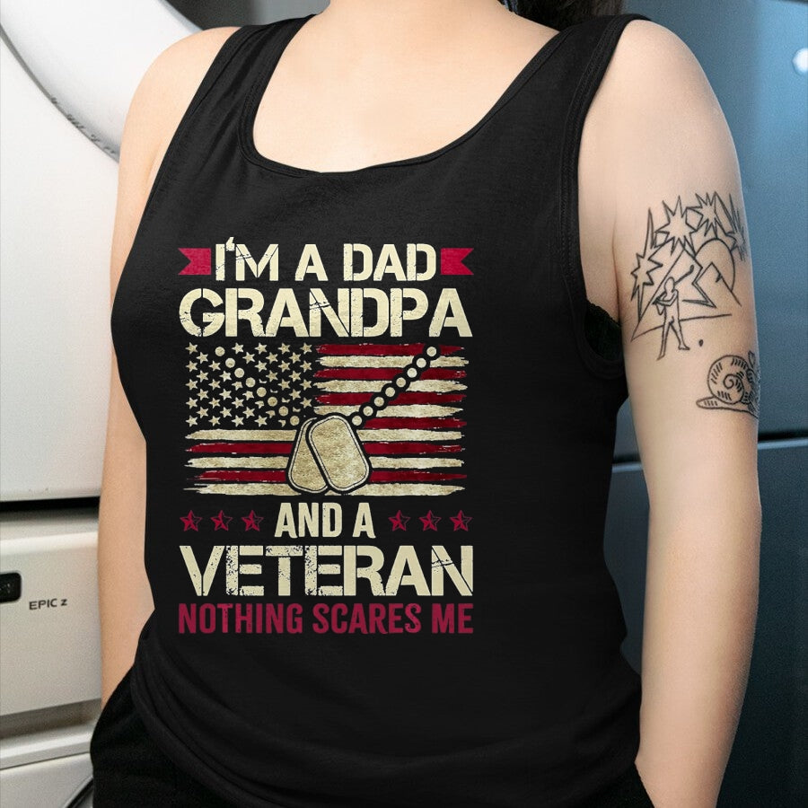 Proud Veteran Shirt, Funny Veteran UnisexT-Shirt/Hoodie/Sweatshirt HLT00 - I_m a Dad Grandpa and a Veteran Nothing Scares me T-Shirt, Men, Navy Blue, 3X-Large