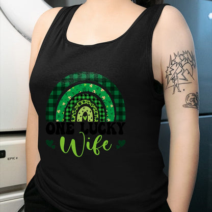 Best Wife Shirt, Wife and Husband Unisex T-Shirt/Hoodie/Sweatshirt HLT00 - Gift for wife T shirt, lucky wife   Womens One Lucky Wife Rainbow Irish St Patricks Day Shamrock Tan
