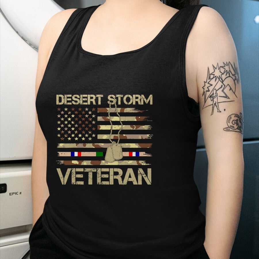 Proud Veteran Shirt, Funny Veteran UnisexT-Shirt/Hoodie/Sweatshirt HLT00 - Patriotic Desert Storm Veteran Distressed Flag US Camouflage T-Shirt