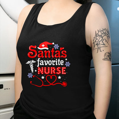 Funny Nurse Shirt, Nurse Unisex T-Shirt/Hoodie/Sweatshirt HLT00 - Santa's Favorite Nurse Christmas Short Sleeve T-Shirt