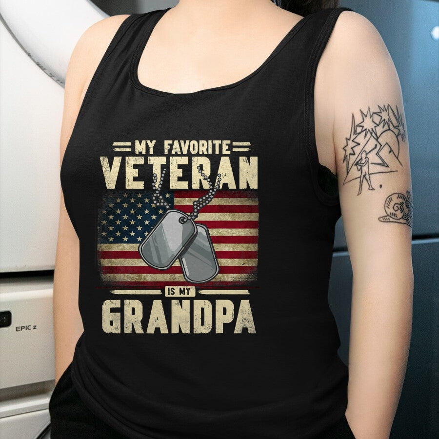 Best Grandpa Shirt, Proud Grandpa Unisex T-Shirt/Hoodie/Sweatshirt HLT00 - Father's Day Veteran Day My Favorite Veteran Is My Grandpa T-Shirt