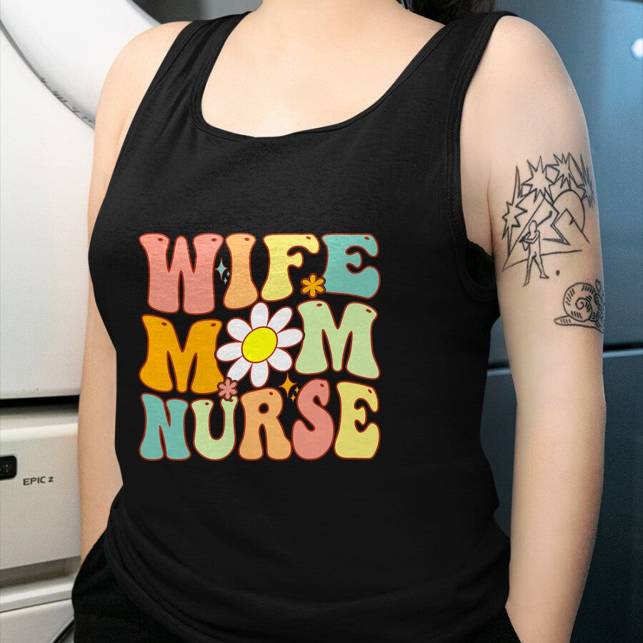 Funny Nurse Shirt, Nurse Unisex T-Shirt/Hoodie/Sweatshirt HLT00 - Retro groovy Wife Mom Nurse Women Mothers Day For Nurses T-Shirt
