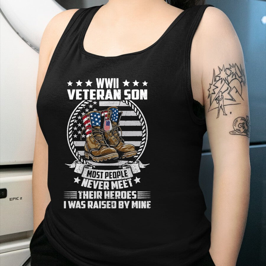 Proud Veteran Shirt, Funny Veteran UnisexT-Shirt/Hoodie/Sweatshirt HLT00 - Proud Son of WWII Veteran World War 2 Vet Flag US T-Shirt