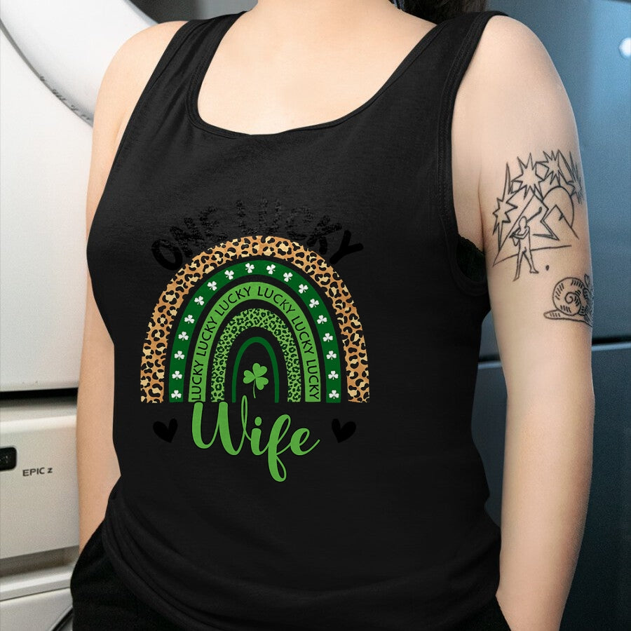 Best Wife Shirt, Wife and Husband Unisex T-Shirt/Hoodie/Sweatshirt HLT00 - Gift for wife T shirt, lucky wife   Womens One Lucky Wife Leopard Rainbow St Patricks Day Shamrock T