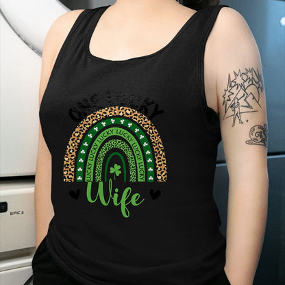 Best Wife Shirt, Wife and Husband Unisex T-Shirt/Hoodie/Sweatshirt HLT00 - Gift for wife T shirt, lucky wife   Womens One Lucky Wife Leopard Rainbow St Patricks Day Shamrock T