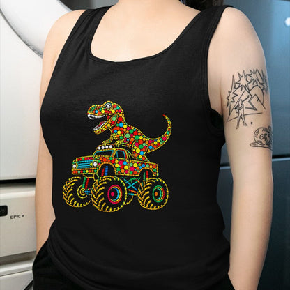 Best Dinosaur Lover Shirt, Funny Dinosaur UnisexT-Shirt/Hoodie/Sweatshirt HLT00 - Colorful Polka Dot Dinosaur Riding Monster Truck Toddler Boy T-Shirt