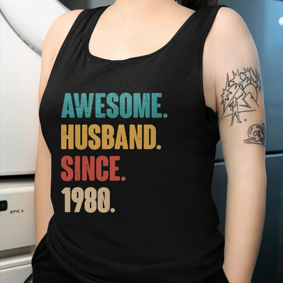 Best Wife Shirt, Wife and Husband Unisex T-Shirt/Hoodie/Sweatshirt HLT00 - Awesome Husband Since 1980 - 44th Wedding Anniversary Epic T-Shirt