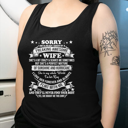 Best Husband Shirt, Wife and Husband Unisex T-Shirt/Hoodie/Sweatshirt HLT00 - Sorry I am already taken by awesome Wife Valentine Day T-Shirt