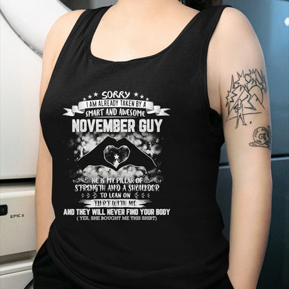 Best Wife Shirt, Wife and Husband Unisex T-Shirt/Hoodie/Sweatshirt HLT00 - Sorry I'm Already Taken By Smart And Awesome November Guy T-Shirt