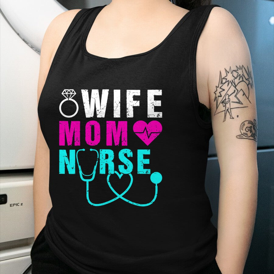Funny Nurse Shirt, Nurse Unisex T-Shirt/Hoodie/Sweatshirt HLT00 - Wife Mom Nurse Practitioner NP Nurse Practitioners T-Shirt
