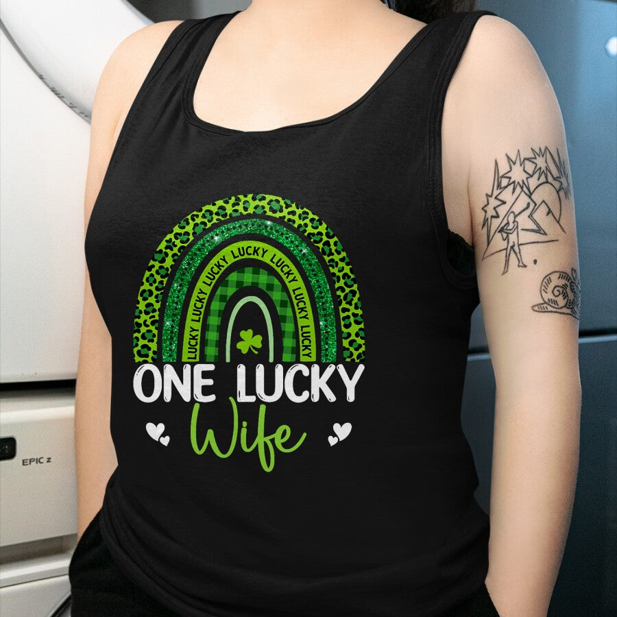 Best Wife Shirt, Wife and Husband Unisex T-Shirt/Hoodie/Sweatshirt HLT00 - Gift for wife T shirt, lucky wife   One Lucky Wife Rainbow Leopard Saint Patrick's Day T-Shirt