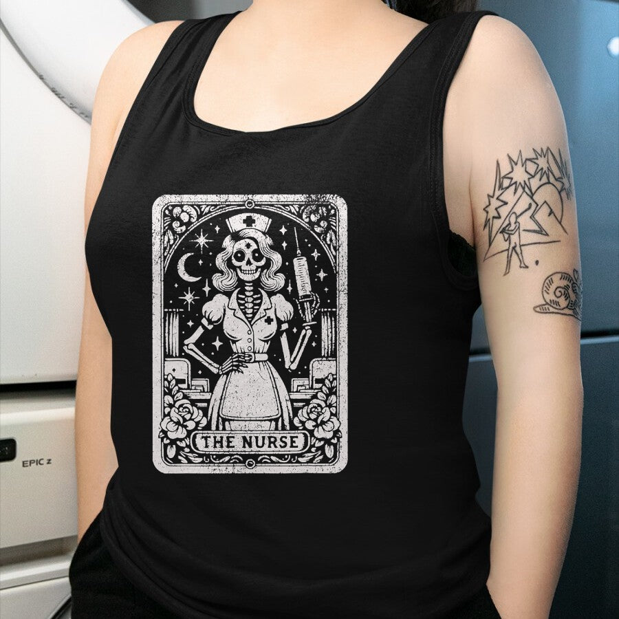 Funny Nurse Shirt, Nurse Unisex T-Shirt/Hoodie/Sweatshirt HLT00 - The Nurse Skeleton Tarot Card Funny Nursing Nurse RN LPN NP T-Shirt