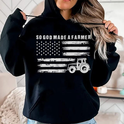 Best Farmer Life Shirt, Funny Farmer UnisexT-Shirt/Hoodie/Sweatshirt HLT00 - So God Made A Farmer Retro American Flag Tractor T-Shirt