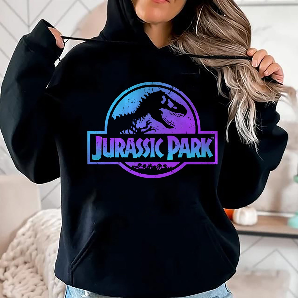 Best Dinosaur Lover Shirt, Funny Dinosaur UnisexT-Shirt/Hoodie/Sweatshirt HLT00 - Jurassic Park Blue & Purple Fossil Logo Graphic Short Sleeve T-Shirt