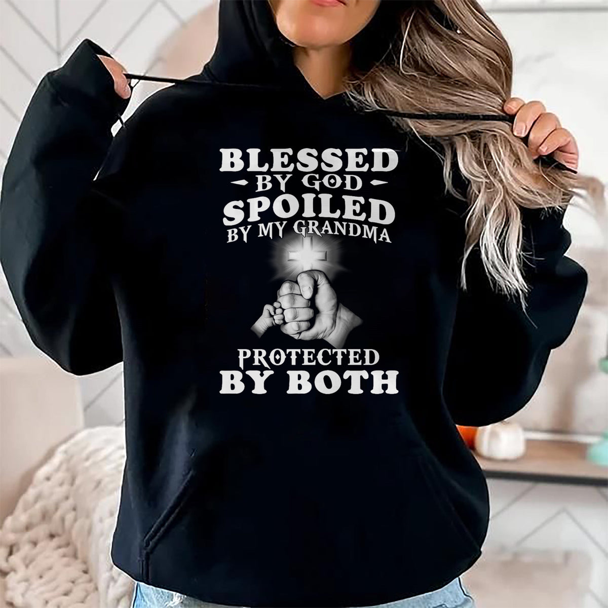 Best Wife Shirt, Wife and Husband Unisex T-Shirt/Hoodie/Sweatshirt HLT00 - Blessed by God spoiled by my grandma protected by both Premium T-Shirt (1)