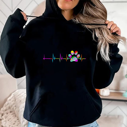 Dog Love Shirt, Dog Lover Gift T-Shirt/Hoodie/Sweatshirt HLT00 - Womens Dog Paw Print Heartbeat Shirt Women Girls Mom Love Dogs V-Neck T-Shirt