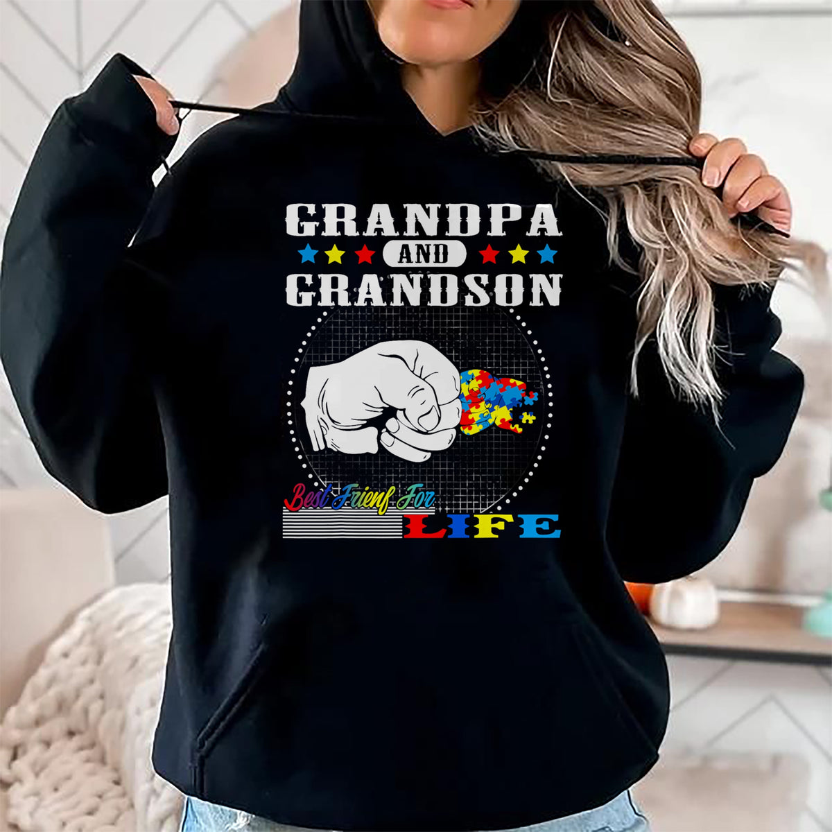 Best Grandpa Shirt, Proud Grandpa Unisex T-Shirt/Hoodie/Sweatshirt HLT00 - Autism Awareness Grandpa Grandson Best Friend for Life Gift T-Shirt