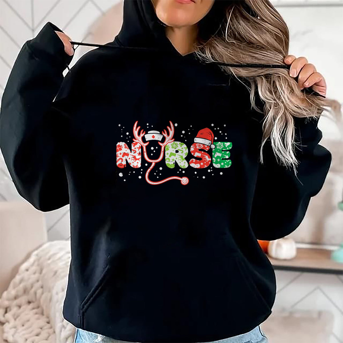 Funny Nurse Shirt, Nurse Unisex T-Shirt/Hoodie/Sweatshirt HLT00 - Nurse Christmas Stethoscope Nurses Xmas Scrub Top Women T-Shirt
