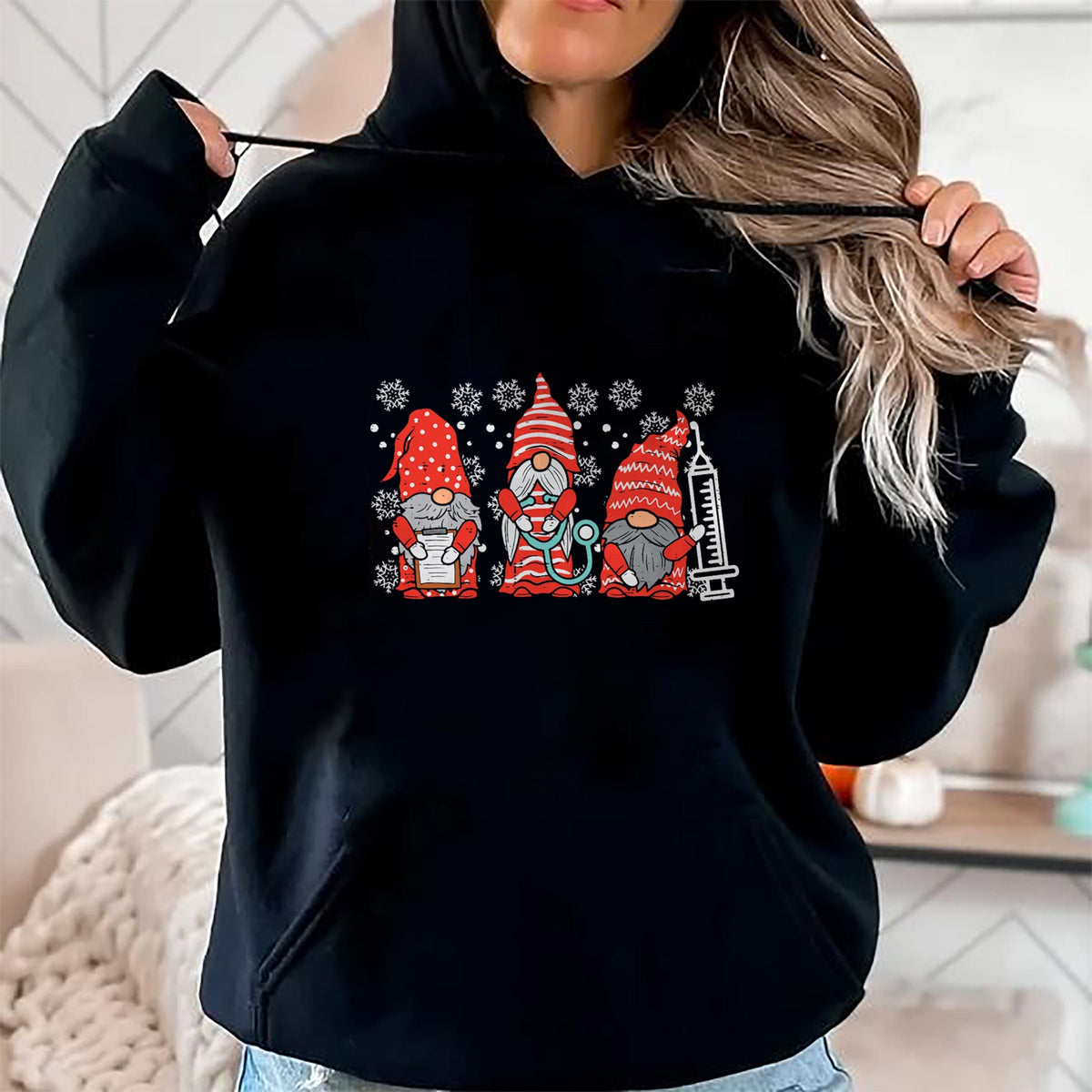 Funny Nurse Shirt, Nurse Unisex T-Shirt/Hoodie/Sweatshirt HLT00 - Nurse Christmas Gnomes Cute Xmas Scrub Top For Nurses Women T-Shirt (1)
