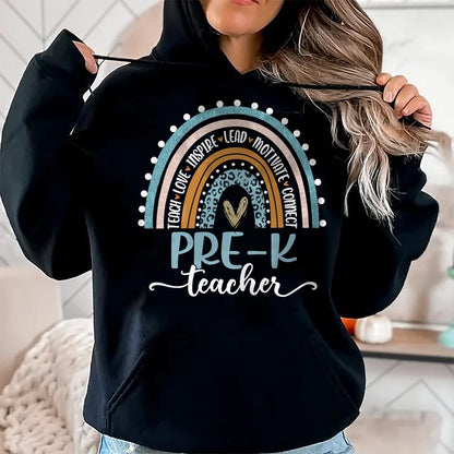 Best Teacher Shirt, Funny Teacher UnisexT-Shirt/Hoodie/Sweatshirt HLT00 - Pre-K Teacher Leopard Boho Rainbow Back to School T-Shirt