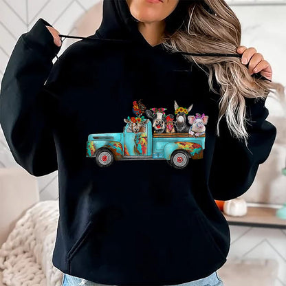 Best Farmer Life Shirt, Funny Farmer UnisexT-Shirt/Hoodie/Sweatshirt HLT00 - Farm Pickup Truck with Farm Animals Farmer_s Wife Cow Girl T-Shirt