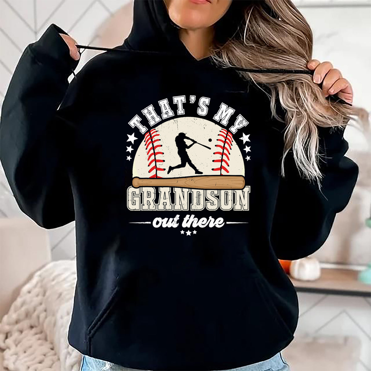 Best Grandpa Shirt, Proud Grandpa Unisex T-Shirt/Hoodie/Sweatshirt HLT00 - That's My Grandson Out There Baseball Grandma Grandpa T-Shirt