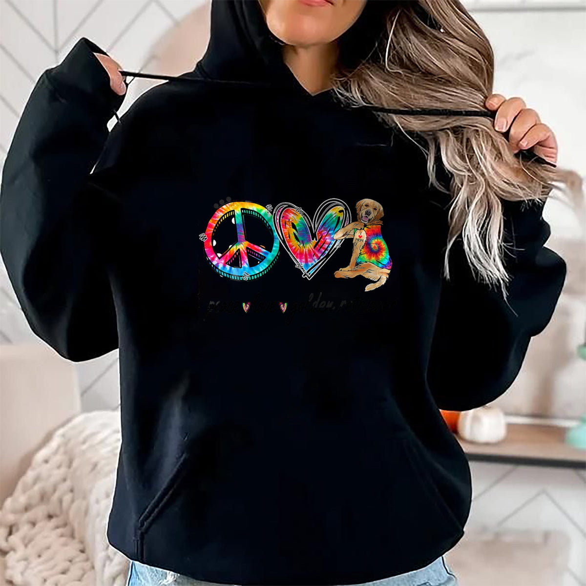 Dog Love Shirt, Dog Lover Gift T-Shirt/Hoodie/Sweatshirt HLT00 - Peace Love Golden Retriever Tie Dye Rainbow Dog Lover T-Shirt