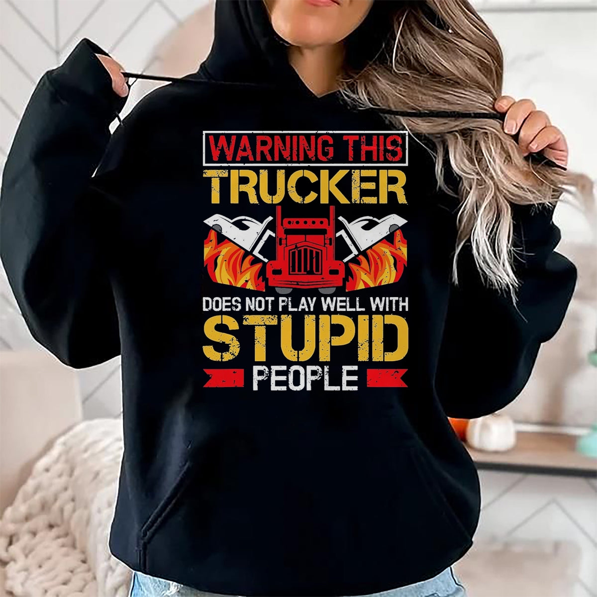 Best Truck Driver Life Shirt, Funny Trucker UnisexT-Shirt/Hoodie/Sweatshirt HLT00 - Funny Trucker Warning Semi Truck Driver Trucker T-Shirt, Men, Black, Large