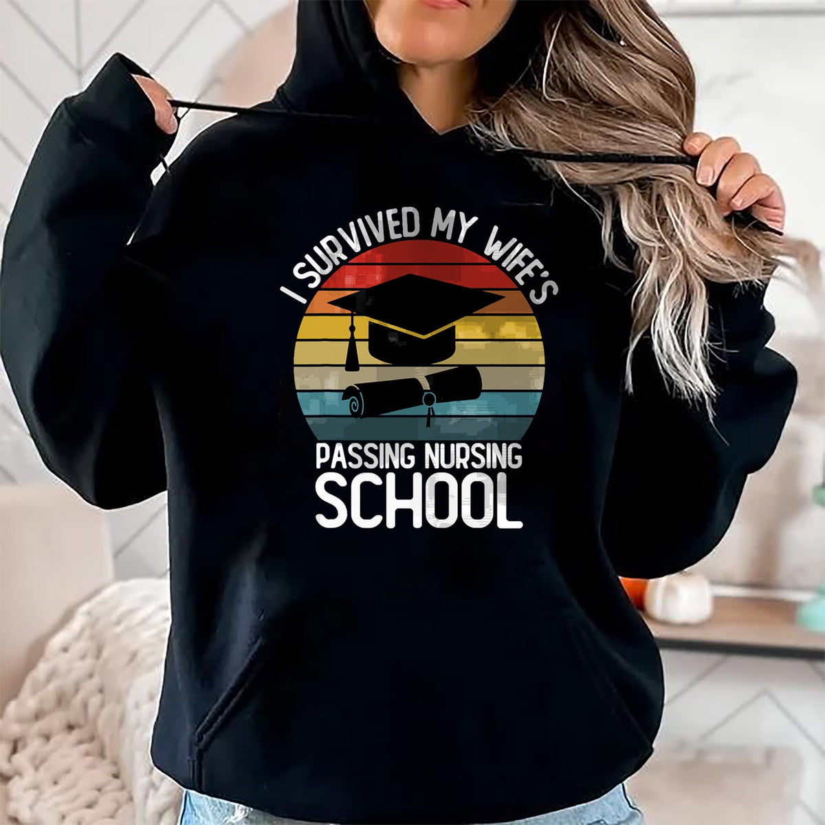 Funny Nurse Shirt, Nurse Unisex T-Shirt/Hoodie/Sweatshirt HLT00 -I Survived My Wife Passing Nursing School Funny Nurse Quote T-Shirt