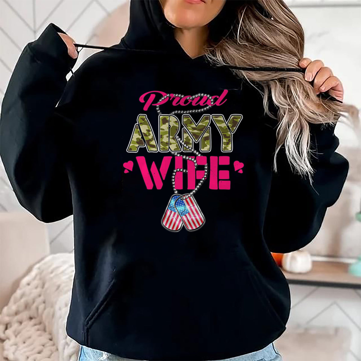 Best Wife Shirt, Wife and Husband Unisex T-Shirt/Hoodie/Sweatshirt HLT00 - Gift for wife T shirt, lucky wife   Proud Army Wife Camo US Flag Dog Tags Pride Military Spouse T-Sh