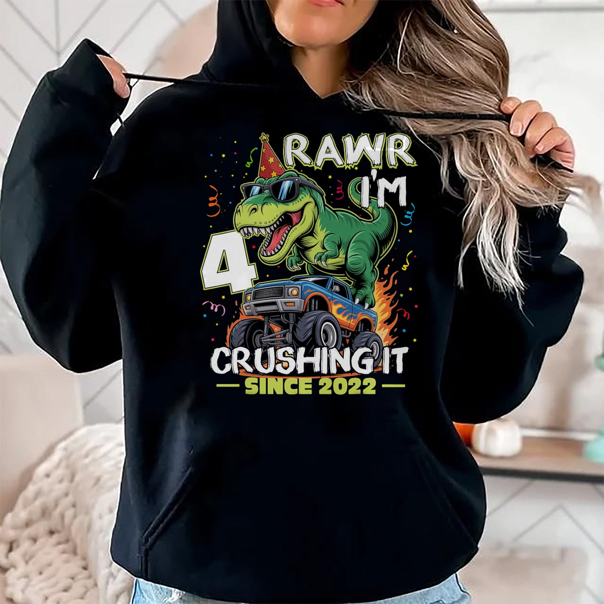 Best Dinosaur Lover Shirt, Funny Dinosaur UnisexT-Shirt/Hoodie/Sweatshirt HLT00 - 4th Birthday Monster Truck Dinosaur 4 Years Old Birthday Boy T-Shirt