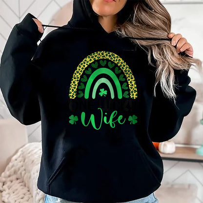 Best Wife Shirt, Wife and Husband Unisex T-Shirt/Hoodie/Sweatshirt HLT00 - Gift for wife T shirt, lucky wife   Womens One Lucky Wife Leopard Rainbow Saint Patrick's Day Raglan