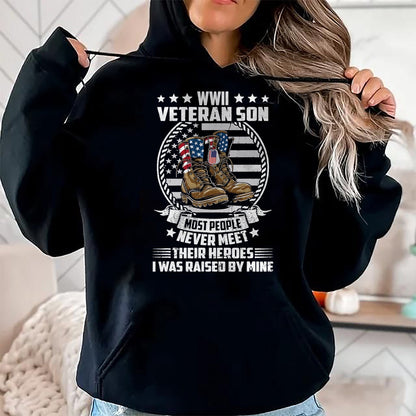 Proud Veteran Shirt, Funny Veteran UnisexT-Shirt/Hoodie/Sweatshirt HLT00 - Proud Son of WWII Veteran World War 2 Vet Flag US T-Shirt