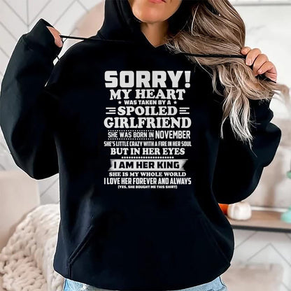 Best Wife Shirt, Wife and Husband Unisex T-Shirt/Hoodie/Sweatshirt HLT00 - sorry my heart was taken spoiled girlfriend born in November T-Shirt