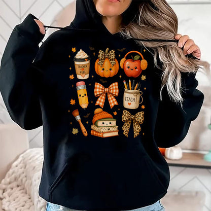 Best Teacher Shirt, Funny Teacher UnisexT-Shirt/Hoodie/Sweatshirt HLT00 - Fall Teacher Halloween Pumpkin Bow Apple Coffee School T-Shirt