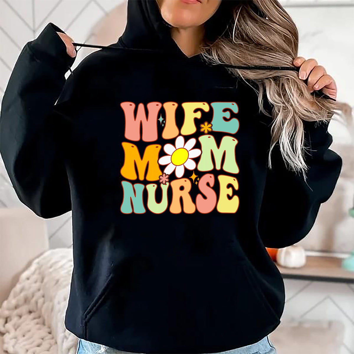 Funny Nurse Shirt, Nurse Unisex T-Shirt/Hoodie/Sweatshirt HLT00 - Retro groovy Wife Mom Nurse Women Mothers Day For Nurses T-Shirt